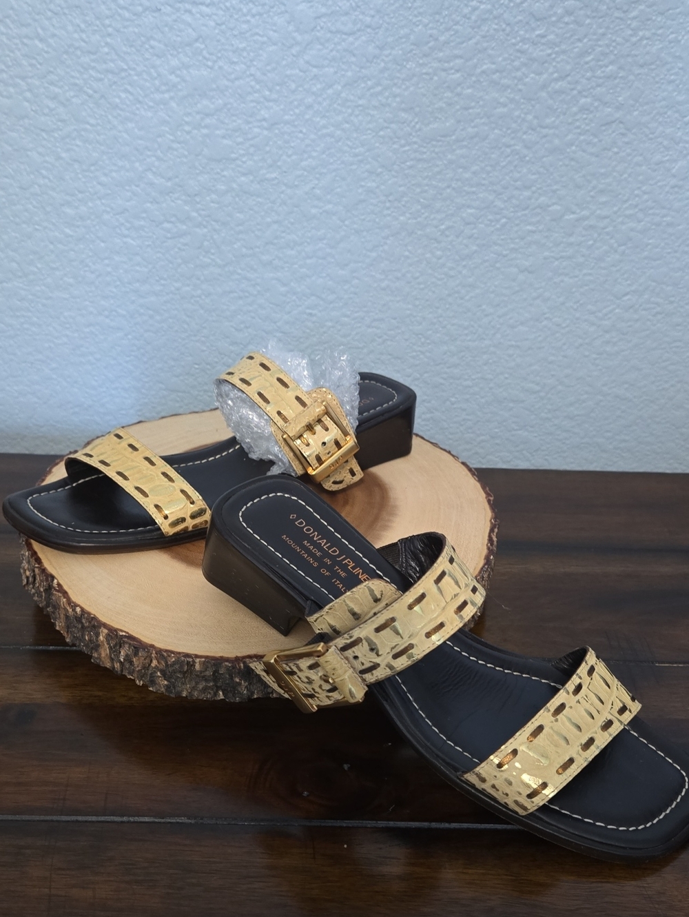 DONALD J PLINER Ankara Croc Print Leather Slide Sandals Vintage Italian Made 8.5